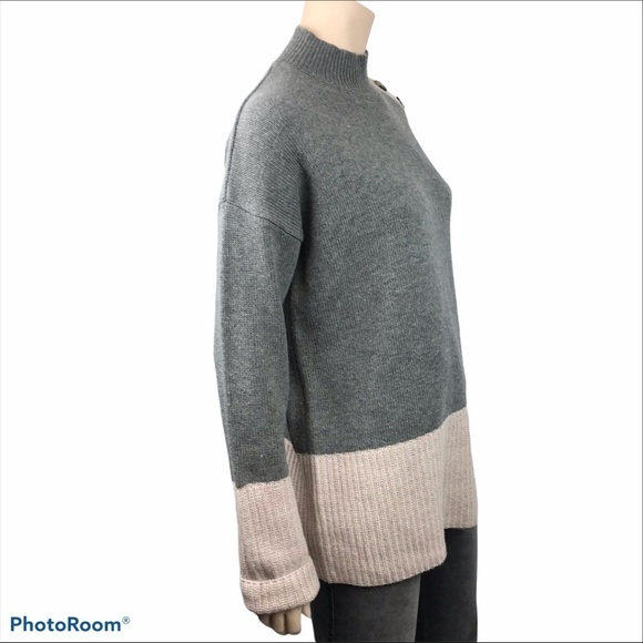 Max Studio Grey Beige Colour Block Knitted Mock Turtleneck Wool Blend Sw… - Picture 4 of 7